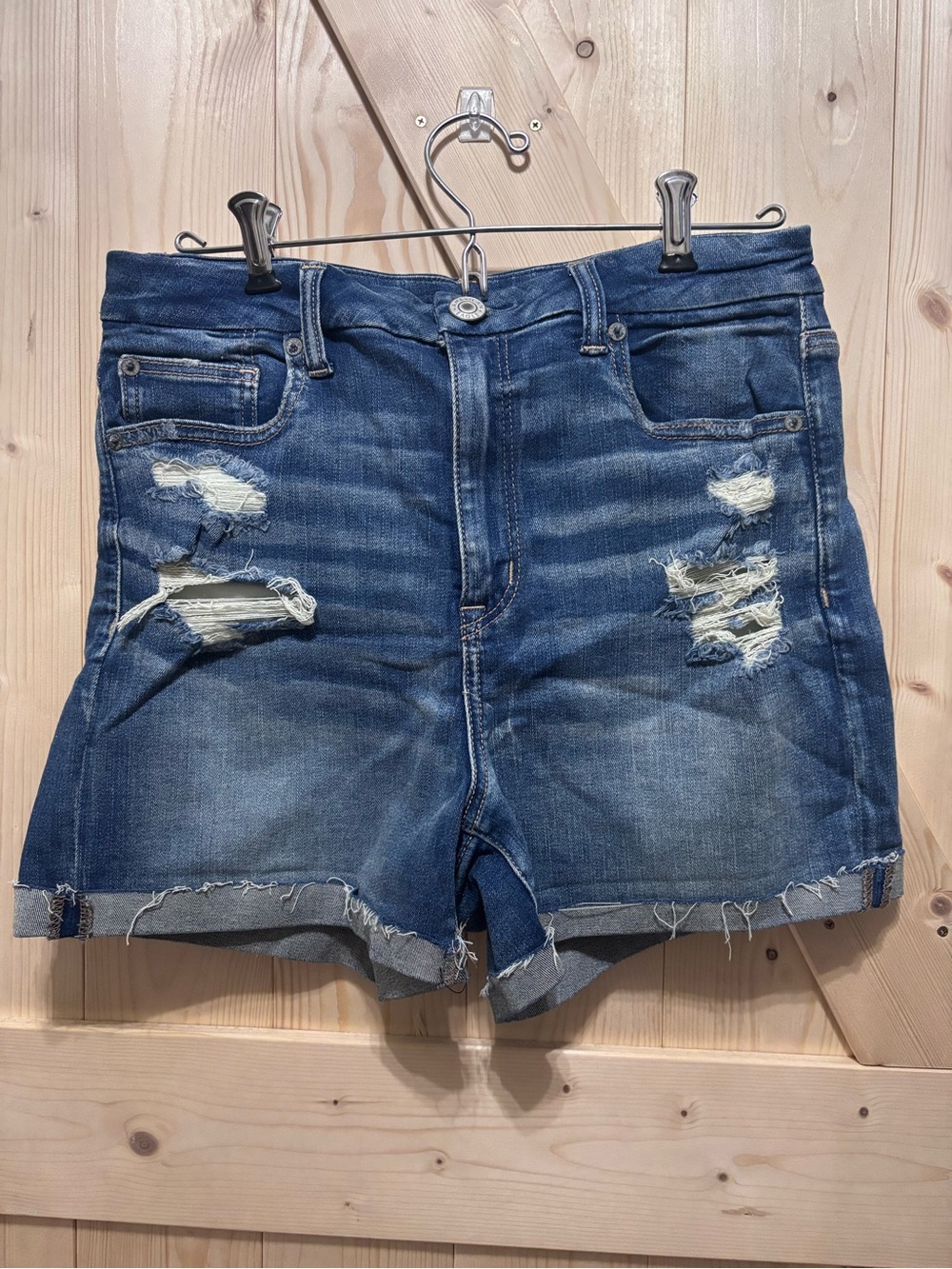 American Eagle Outfitters Distressed Dark Blue Denim Shorts